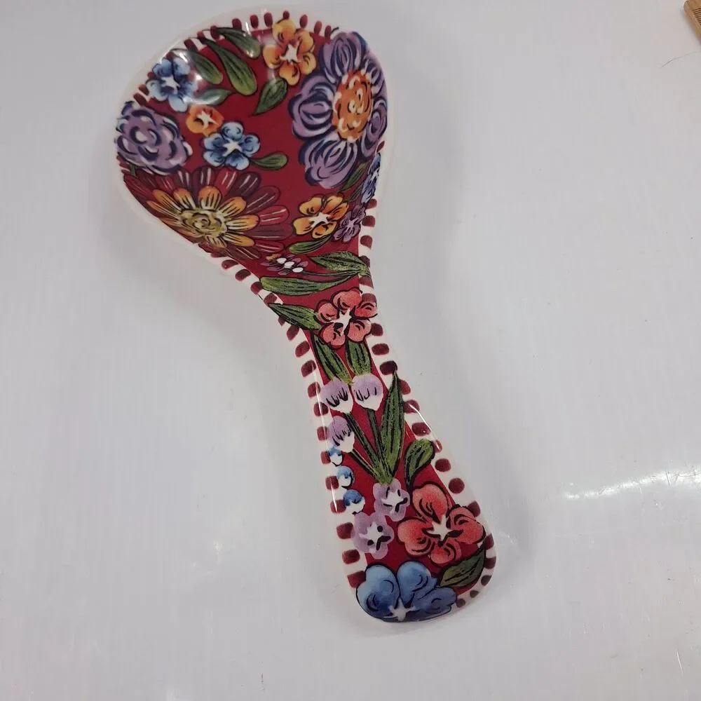 Dolly Parton Spoon rest red Garden floral Country flowers ceramic earthenware